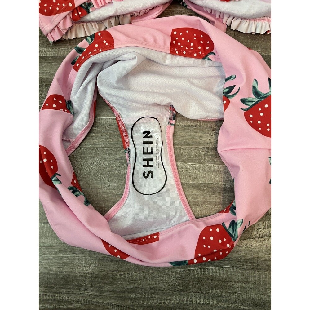 Strawberry Pink 2 Piece Bikini Set Size 2XL Bow Adjustable Straps Ruffles Swim - Picture 4 of 6
